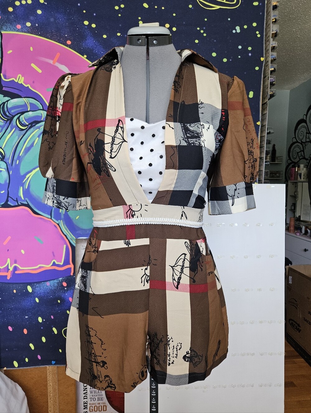 Brown and Black Patterned Romper